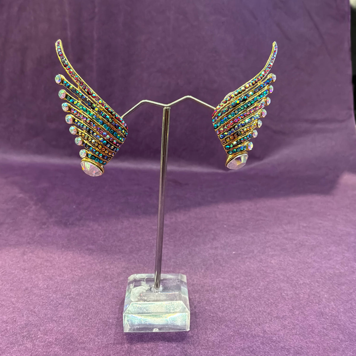 Vintage Butler and Wilson Clip On Earrings, Art Deco Crystal Wing/Fan Design