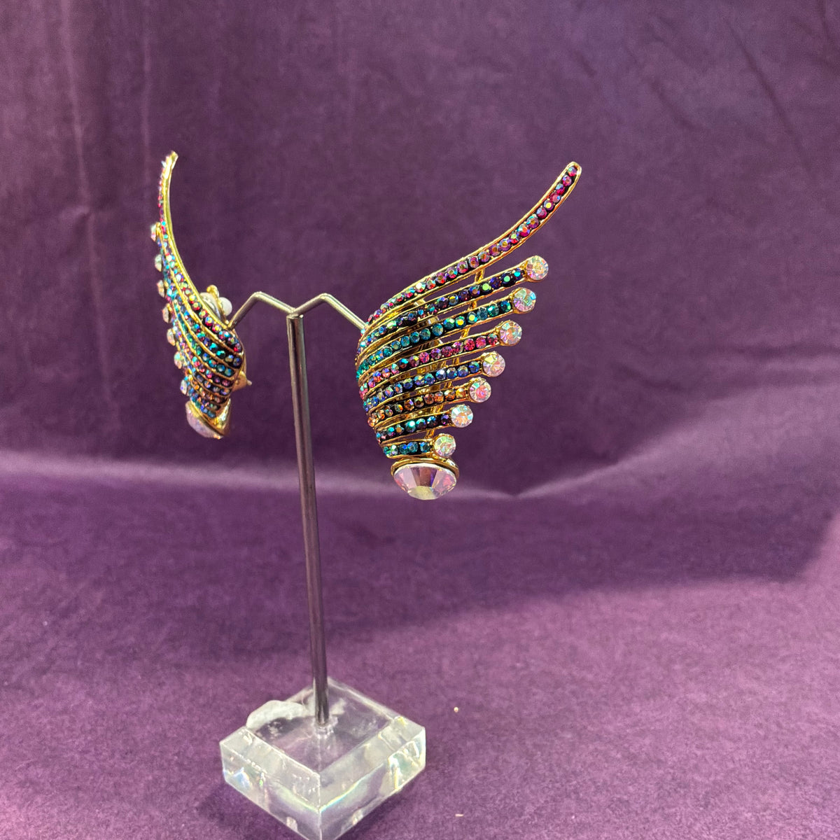 Vintage Butler and Wilson Clip On Earrings, Art Deco Crystal Wing/Fan Design