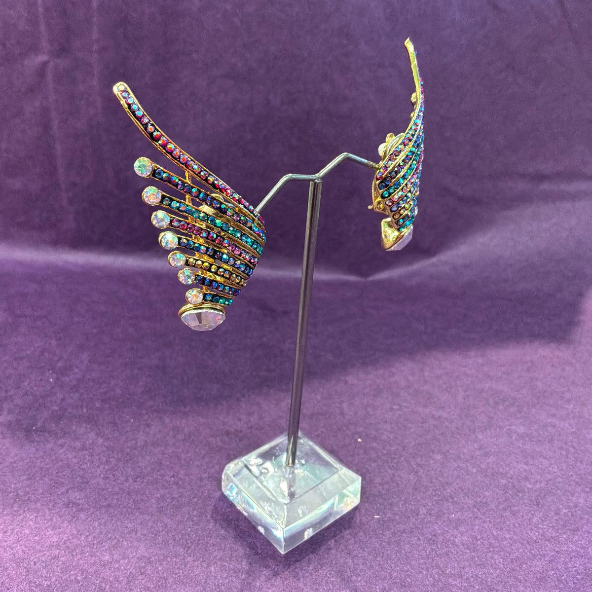 Vintage Butler and Wilson Clip On Earrings, Art Deco Crystal Wing/Fan Design