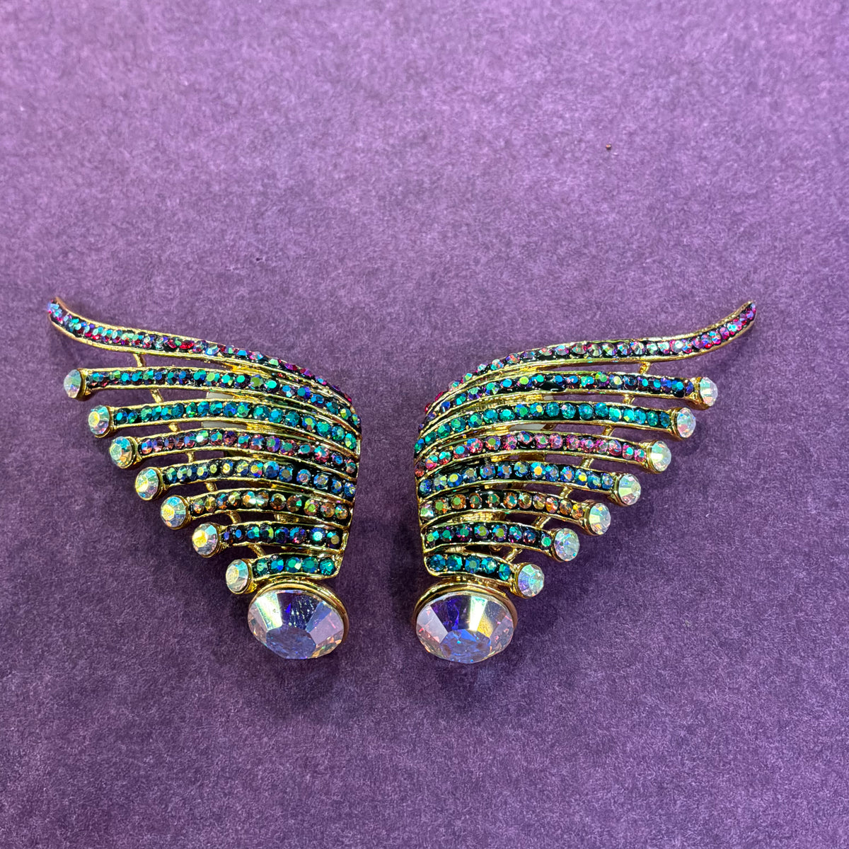 Vintage Butler and Wilson Clip On Earrings, Art Deco Crystal Wing/Fan Design