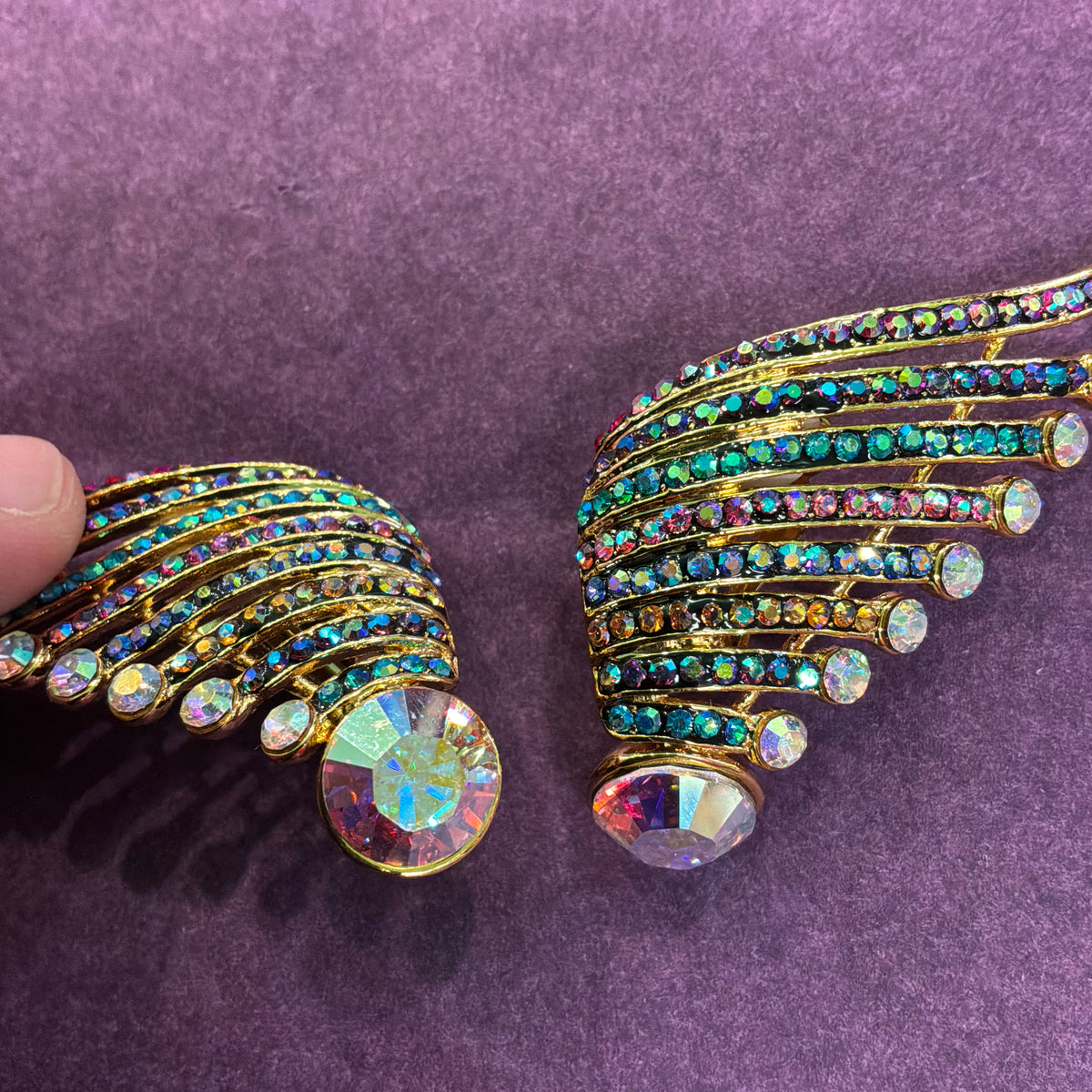 Vintage Butler and Wilson Clip On Earrings, Art Deco Crystal Wing/Fan Design