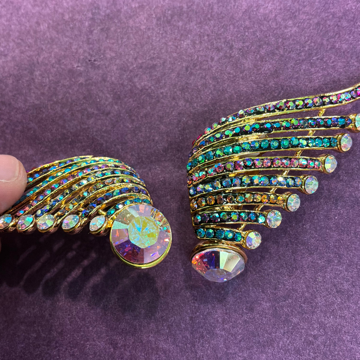 Vintage Butler and Wilson Clip On Earrings, Art Deco Crystal Wing/Fan Design