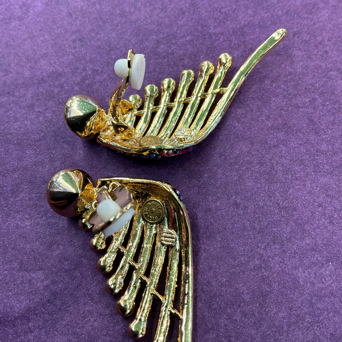 Vintage Butler and Wilson Clip On Earrings, Art Deco Crystal Wing/Fan Design