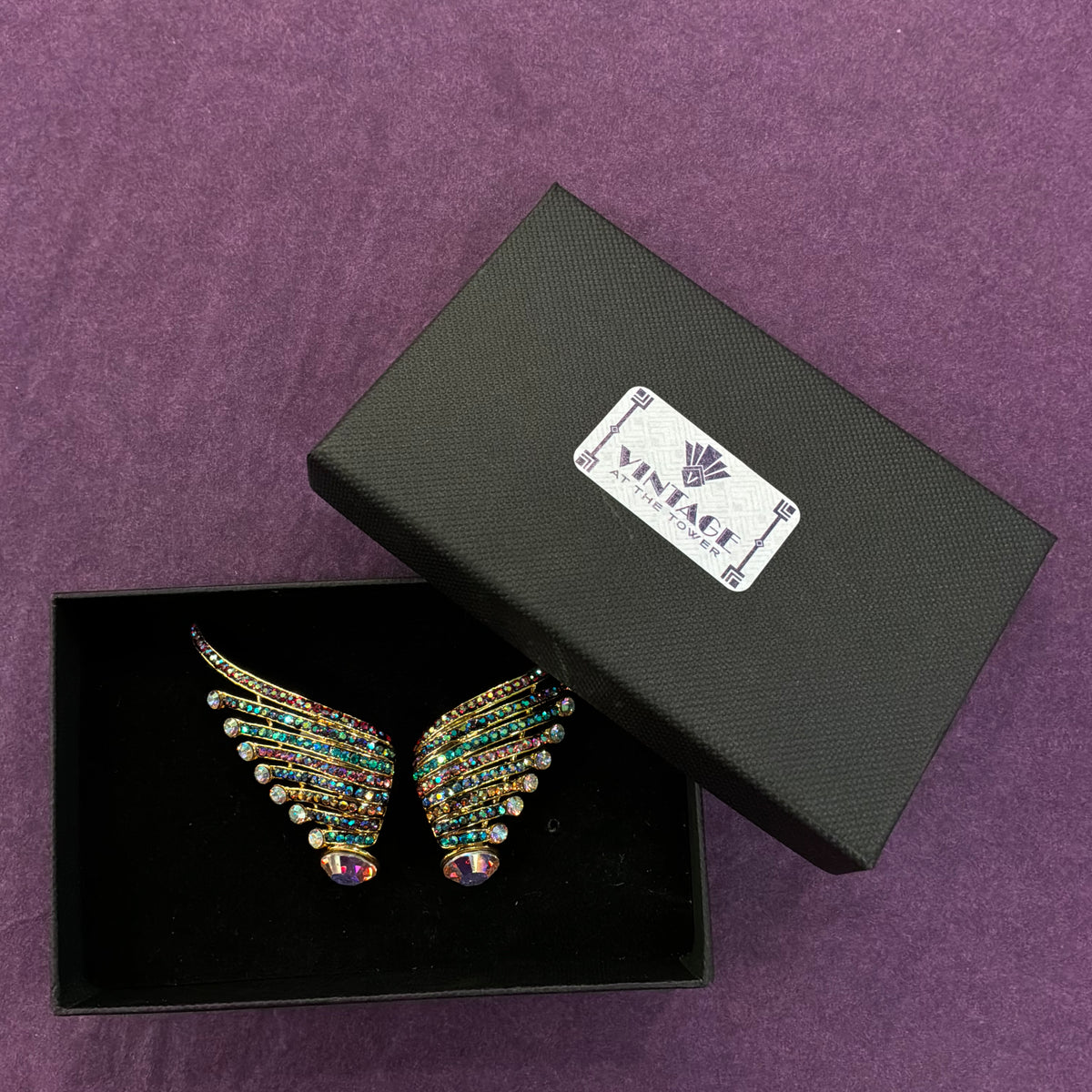 Vintage Butler and Wilson Clip On Earrings, Art Deco Crystal Wing/Fan Design