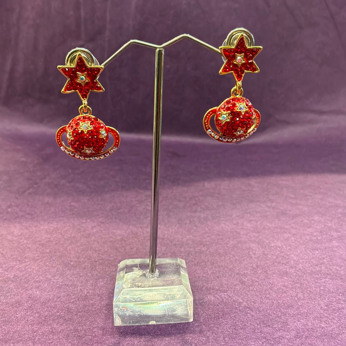 Vintage Butler and Wilson Celestial Drop Earrings, Ringed Planet and Star Dangle
