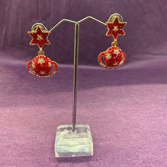 Vintage Butler and Wilson Celestial Drop Earrings, Ringed Planet and Star Dangle