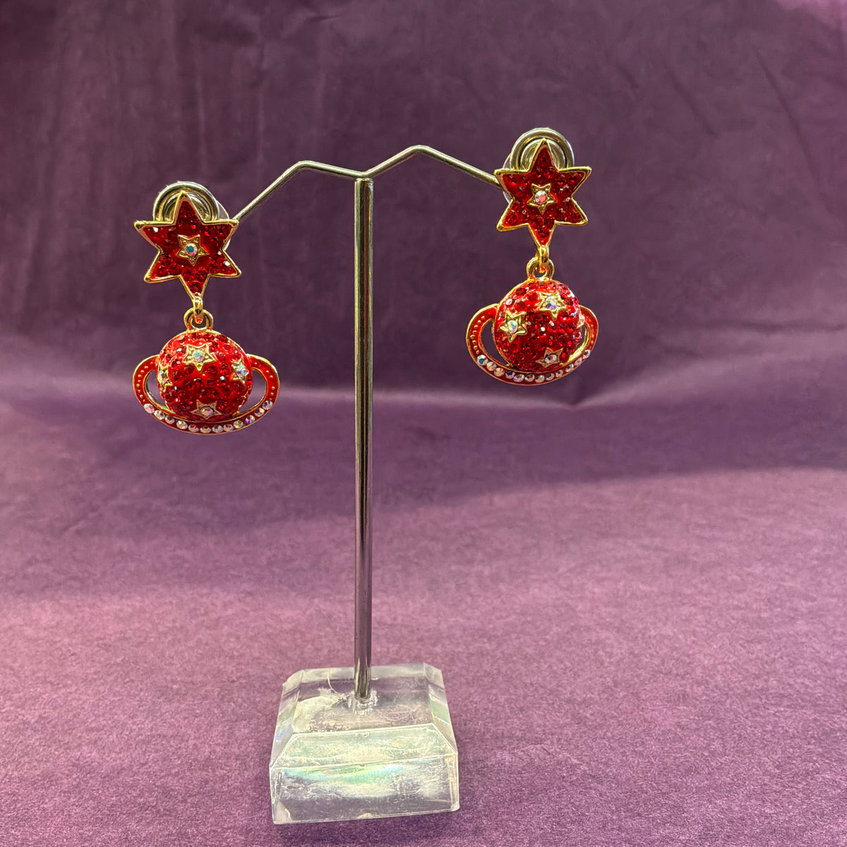 Vintage Butler and Wilson Celestial Drop Earrings, Ringed Planet and Star Dangle