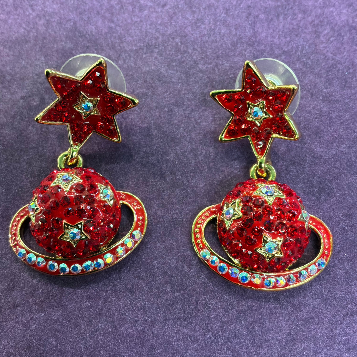 Vintage Butler and Wilson Celestial Drop Earrings, Ringed Planet and Star Dangle