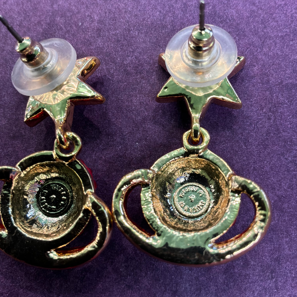 Vintage Butler and Wilson Celestial Drop Earrings, Ringed Planet and Star Dangle