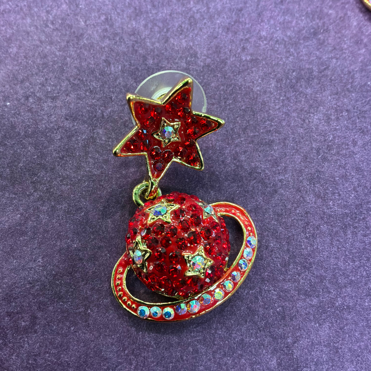 Vintage Butler and Wilson Celestial Drop Earrings, Ringed Planet and Star Dangle
