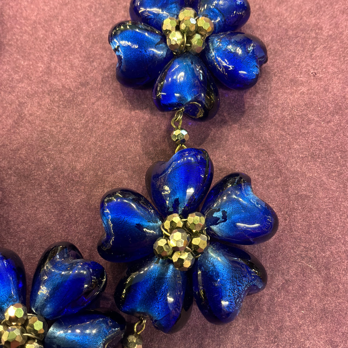 Vintage Butler and Wilson Blue Floral Glass Crystal Beaded Necklace