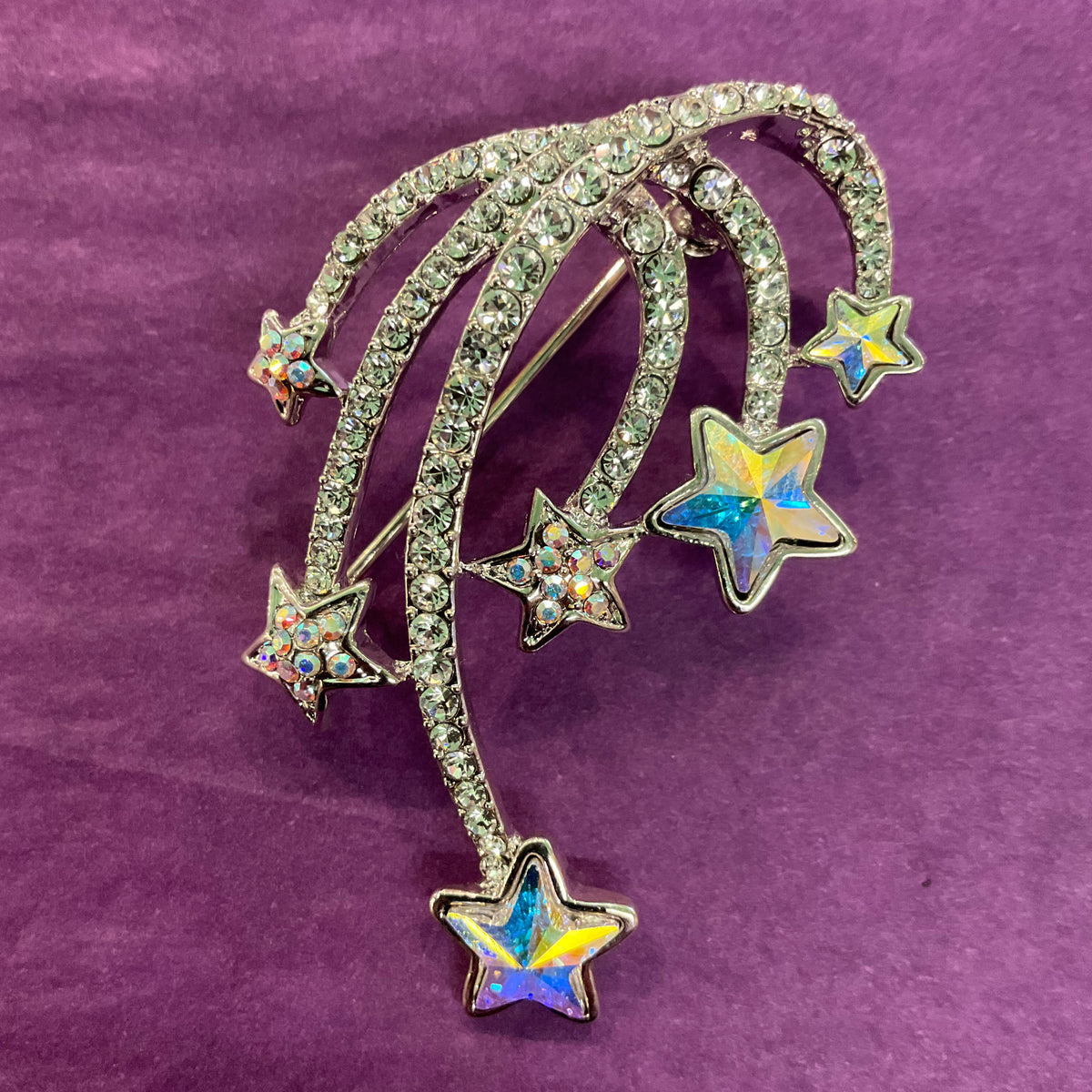 Vintage Butler and Wilson Silver and Rainbow Crystal Shooting Stars Brooch