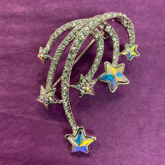Vintage Butler and Wilson Silver and Rainbow Crystal Shooting Stars Brooch