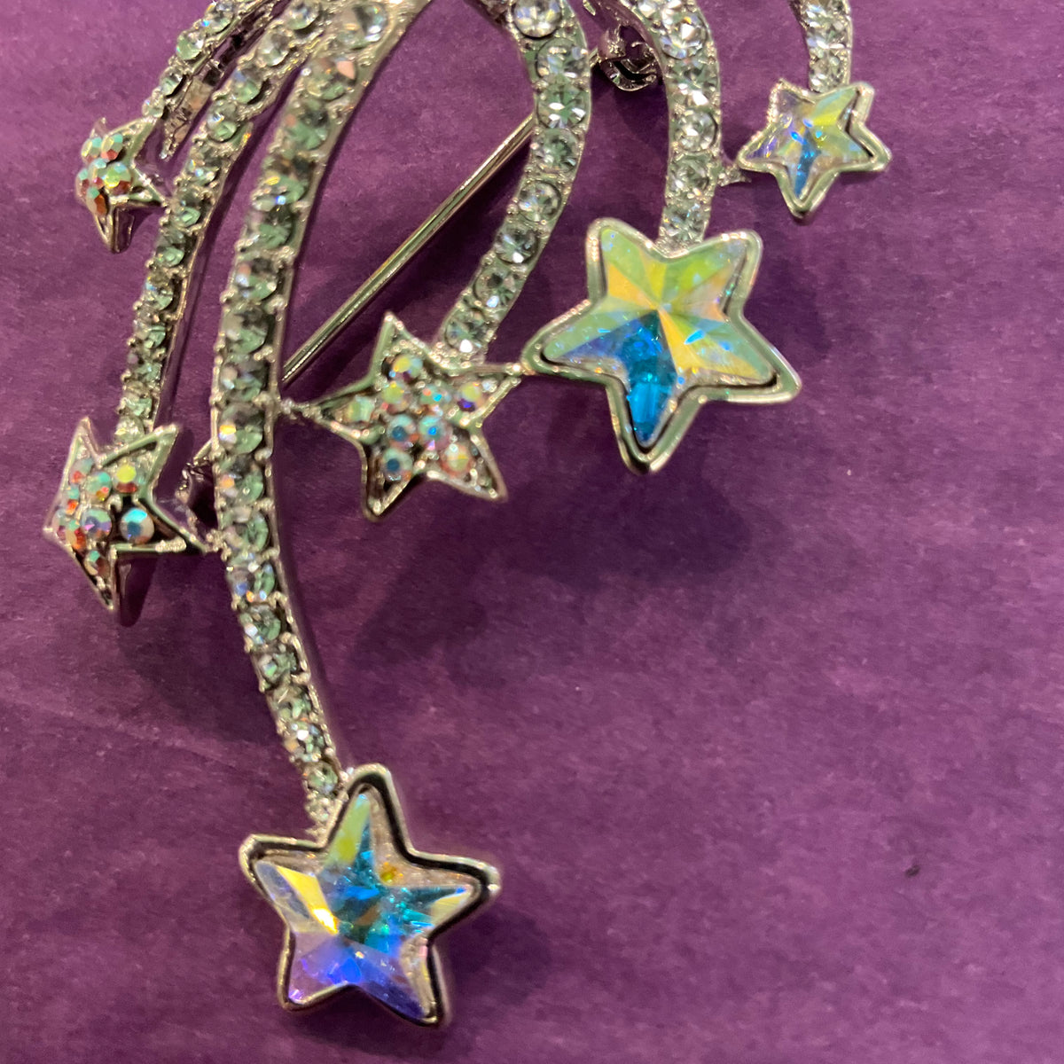 Vintage Butler and Wilson Silver and Rainbow Crystal Shooting Stars Brooch