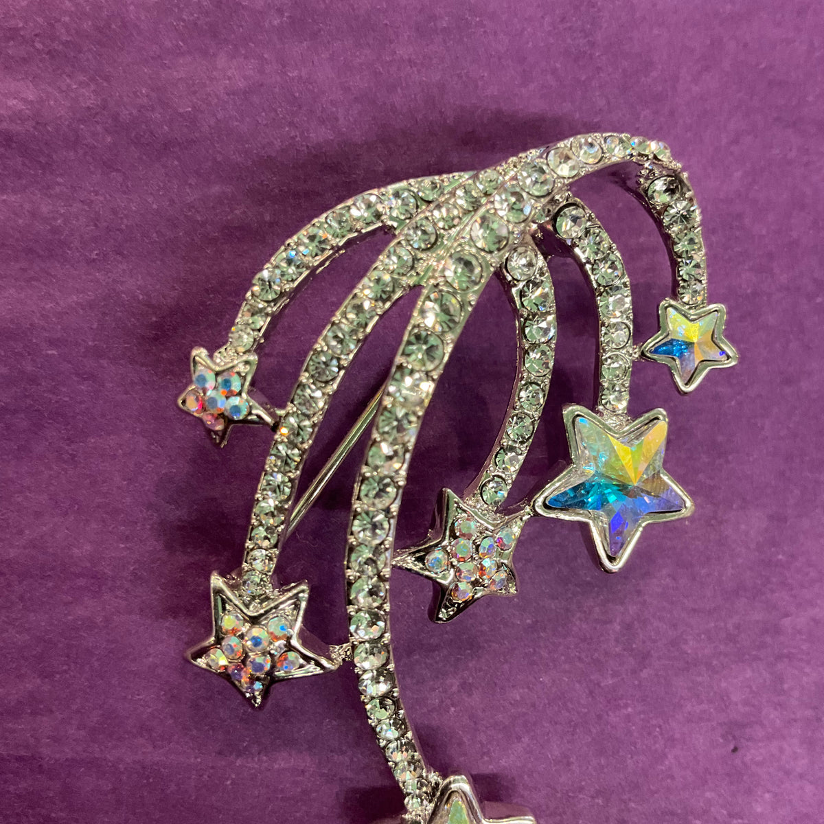 Vintage Butler and Wilson Silver and Rainbow Crystal Shooting Stars Brooch