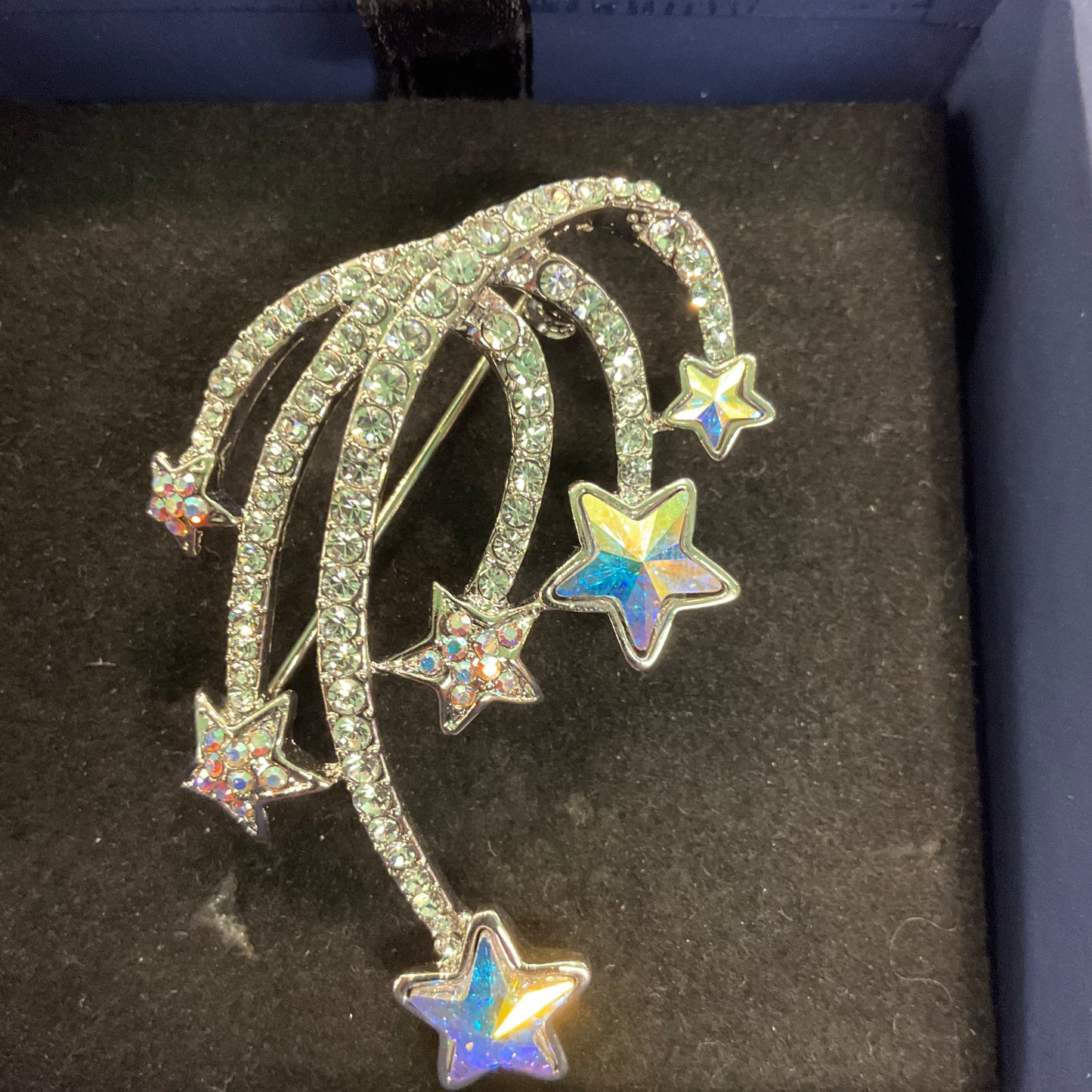 Vintage Butler and Wilson Silver and Rainbow Crystal Shooting Stars Brooch