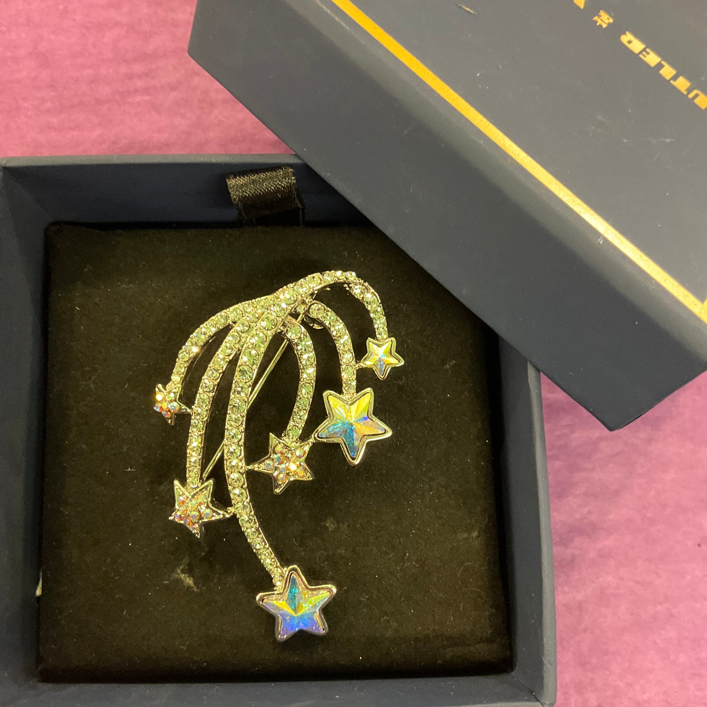 Vintage Butler and Wilson Silver and Rainbow Crystal Shooting Stars Brooch