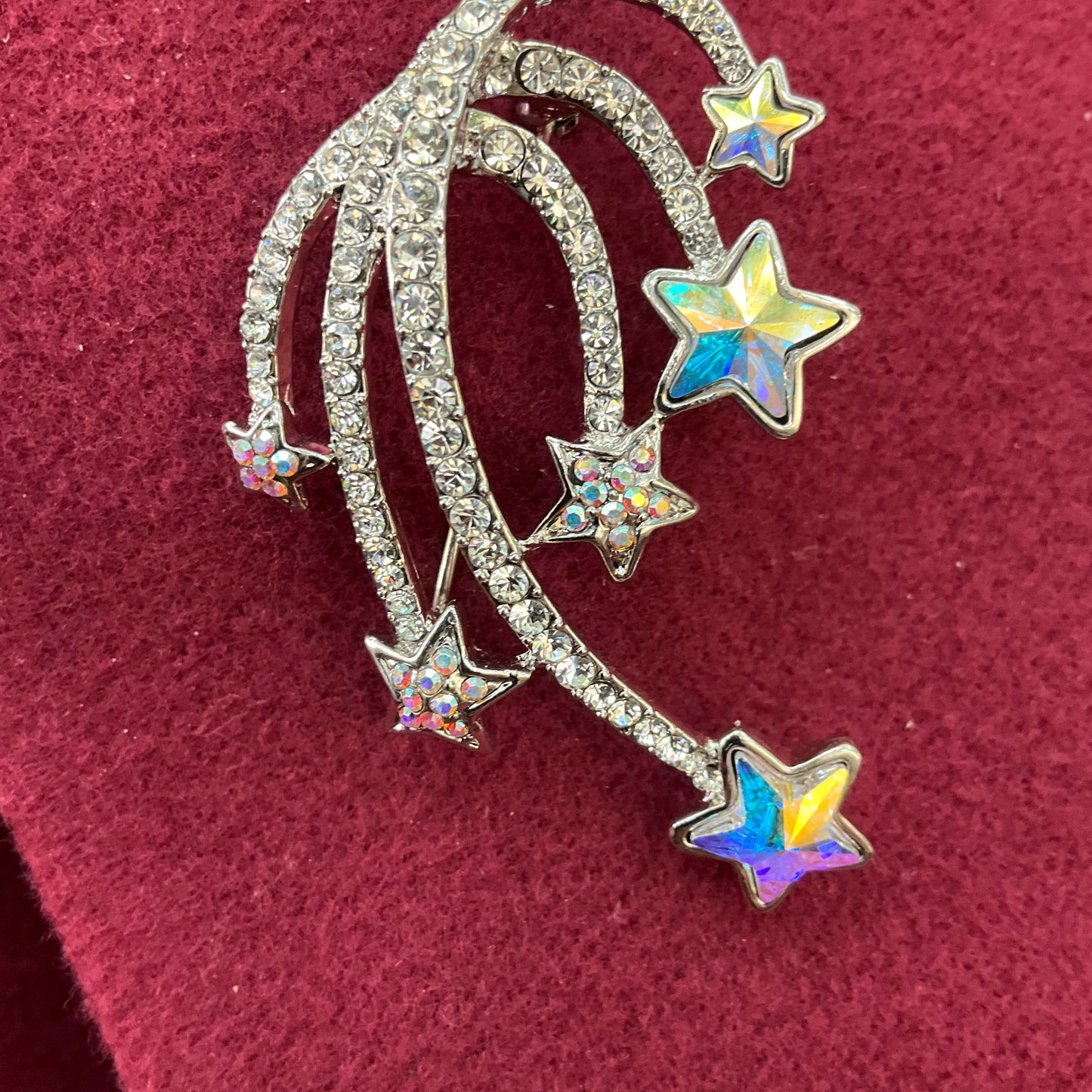 Vintage Butler and Wilson Silver and Rainbow Crystal Shooting Stars Brooch