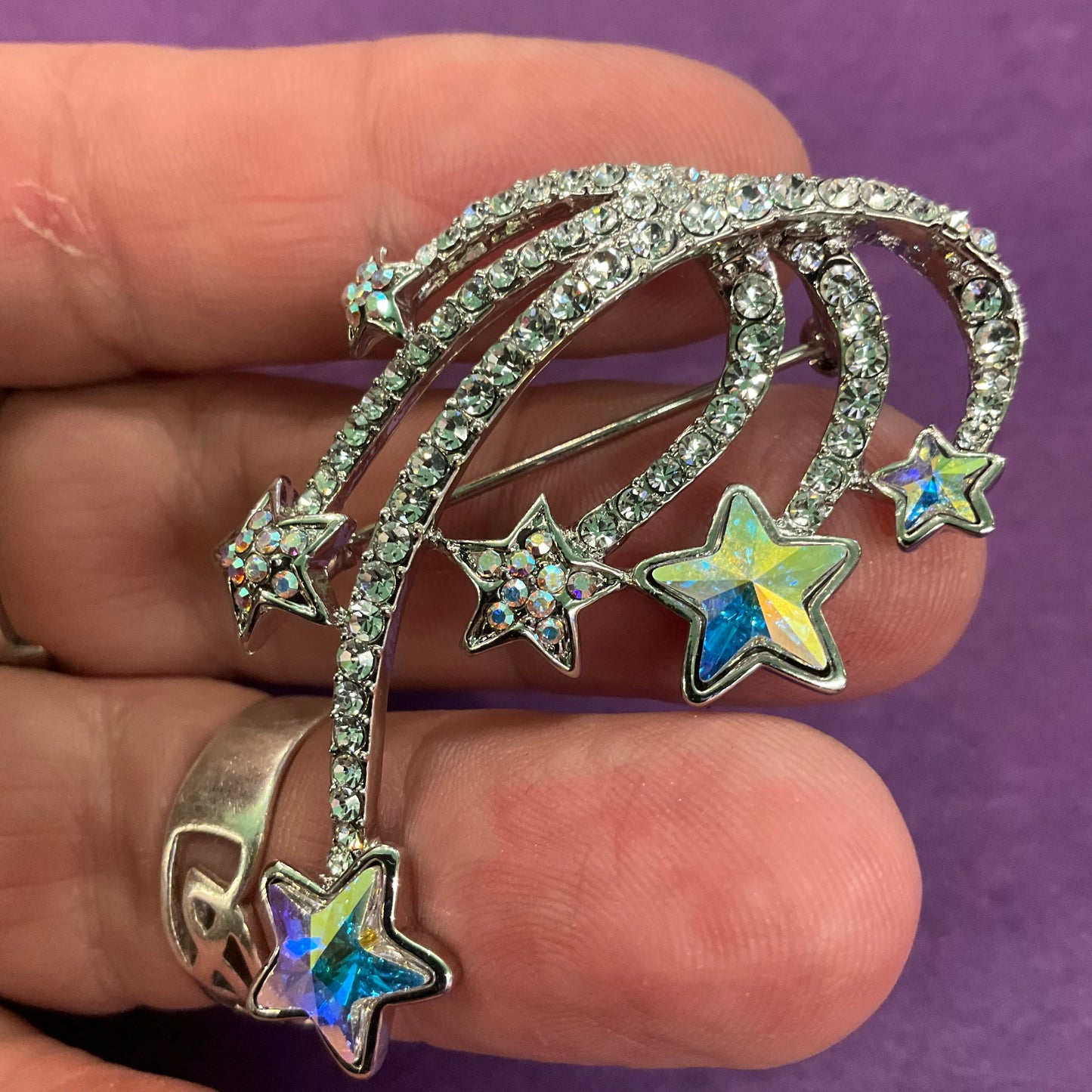 Vintage Butler and Wilson Silver and Rainbow Crystal Shooting Stars Brooch