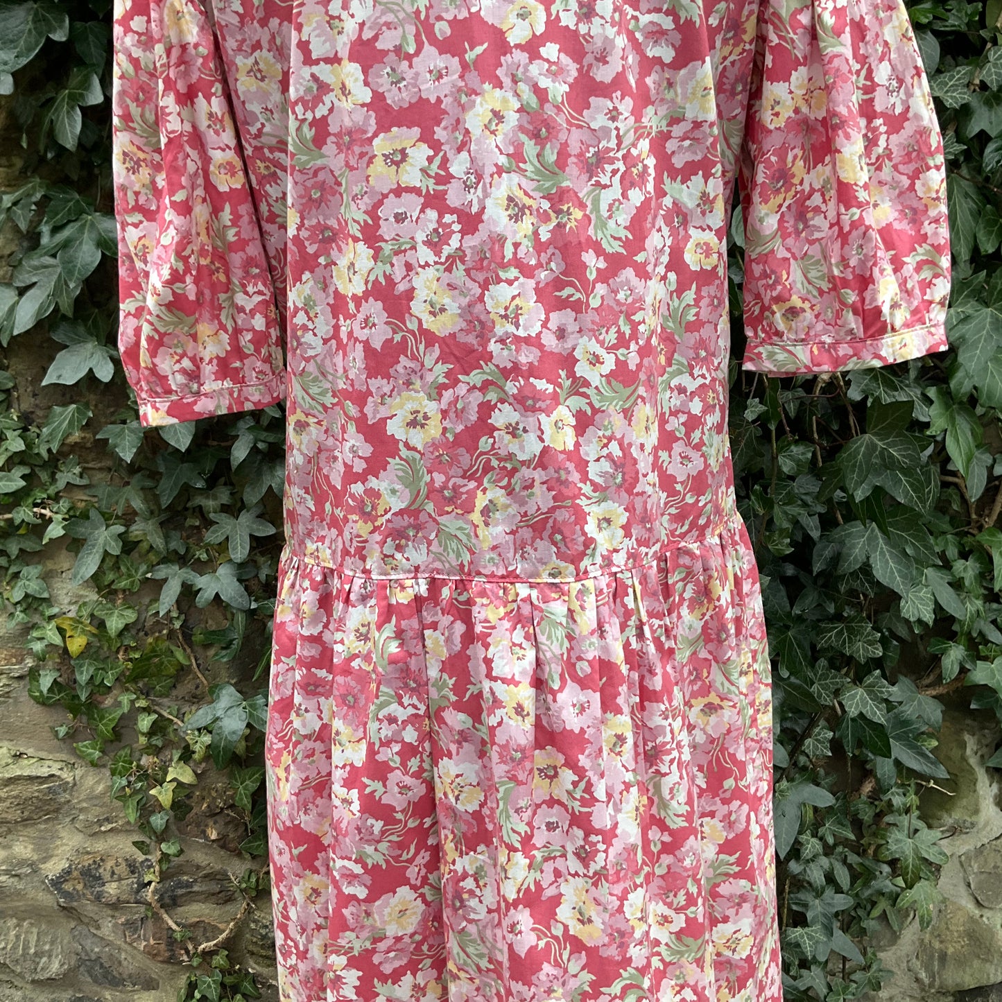 Vintage 1980s Hand made Liberty Tana lawn tea dress, pink floral, size 16/18