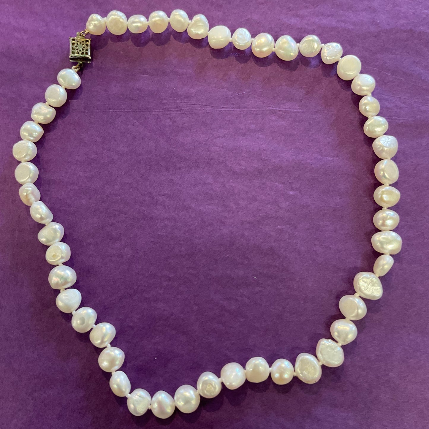 Vintage Ivory/white Fresh water pearl beaded necklace with silver (1120) clasp, wedding, prom, Gift for her.