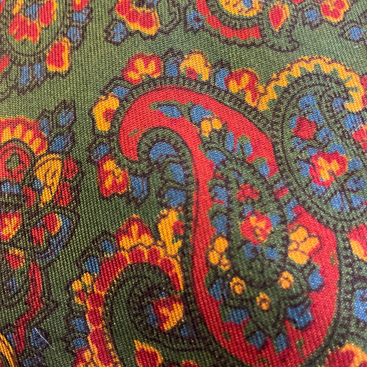 Vintage 1940/60s hand made in England Liberty of London pure silk Green and red paisley tie.
