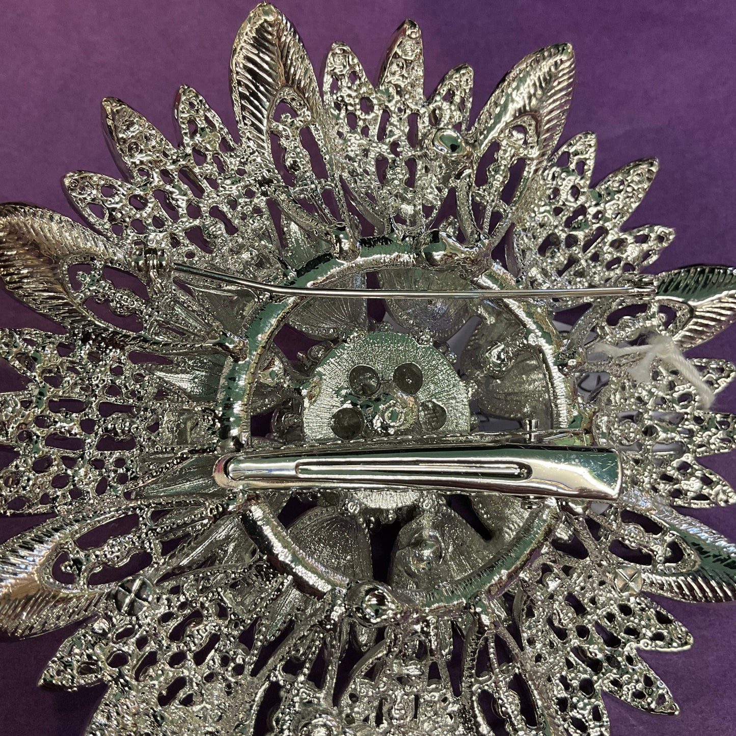 Vintage style large oversized Rosie Fox silver tone crystal Sunflower Brooch or Hair clip, new with tags, wedding, gifts for her.
