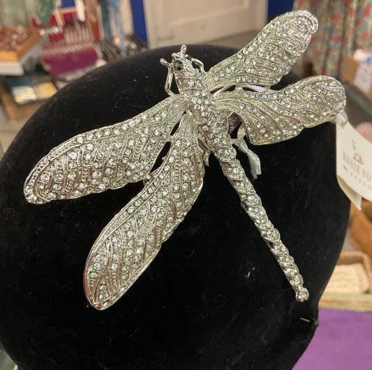 Vintage style oversized Rosie Fox silver crystal Dragonfly Hair clip or Brooch, new with tags, wedding, gift for her