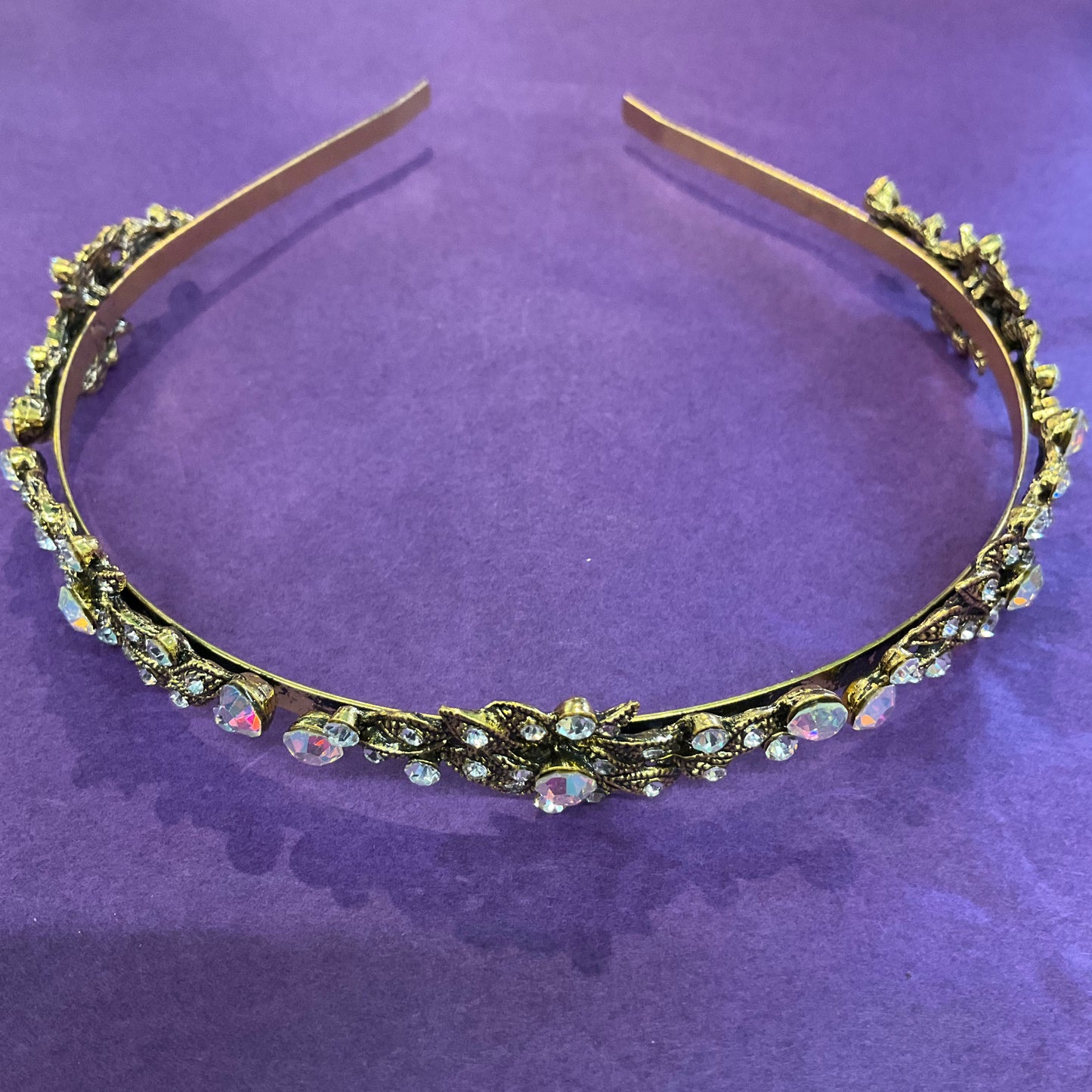 Vintage style Rosie Fox gold tone Rainbow Borealis crystal hairband