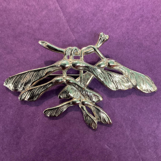 Vintage Large Artisan Made Pewter Sycamore Seed Art Nouveau Style Brooch, Gifts for her, Birthday, Anniversary