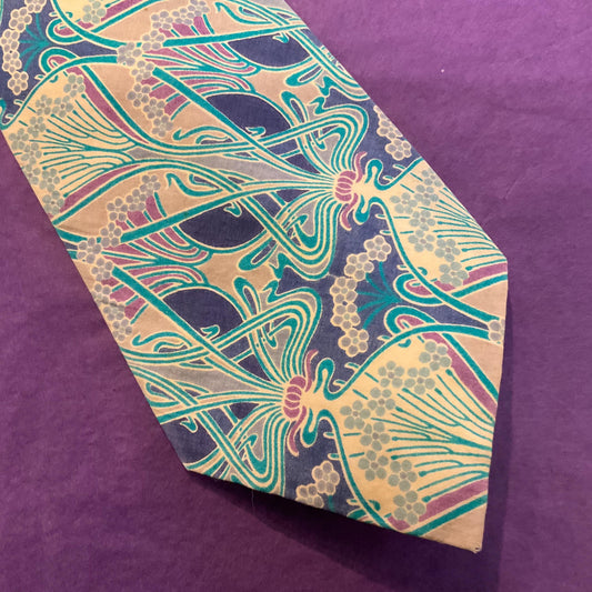 Vintage LIBERTY Gents ‘Ianthe’ Tana Lawn Cotton Tie, Classic Art Noveau Print in blue, purple, turquoise & beige shades, Gifts for him