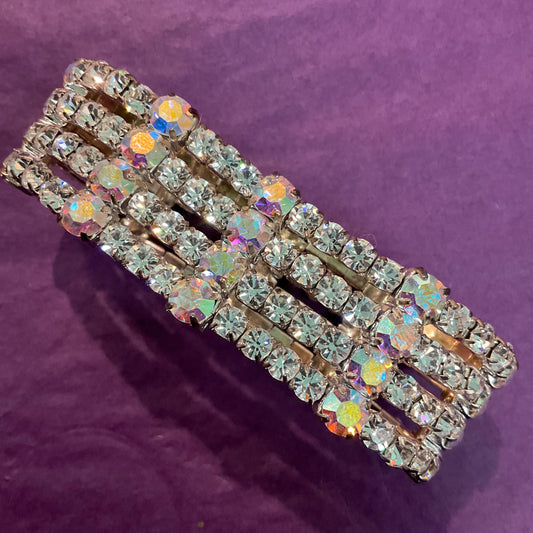 Vintage Kirk’s Folly Silver & Rainbow Crystal Expandable Bracelet, Art Deco- Mid Century style, Signed, Wedding, Birthday
