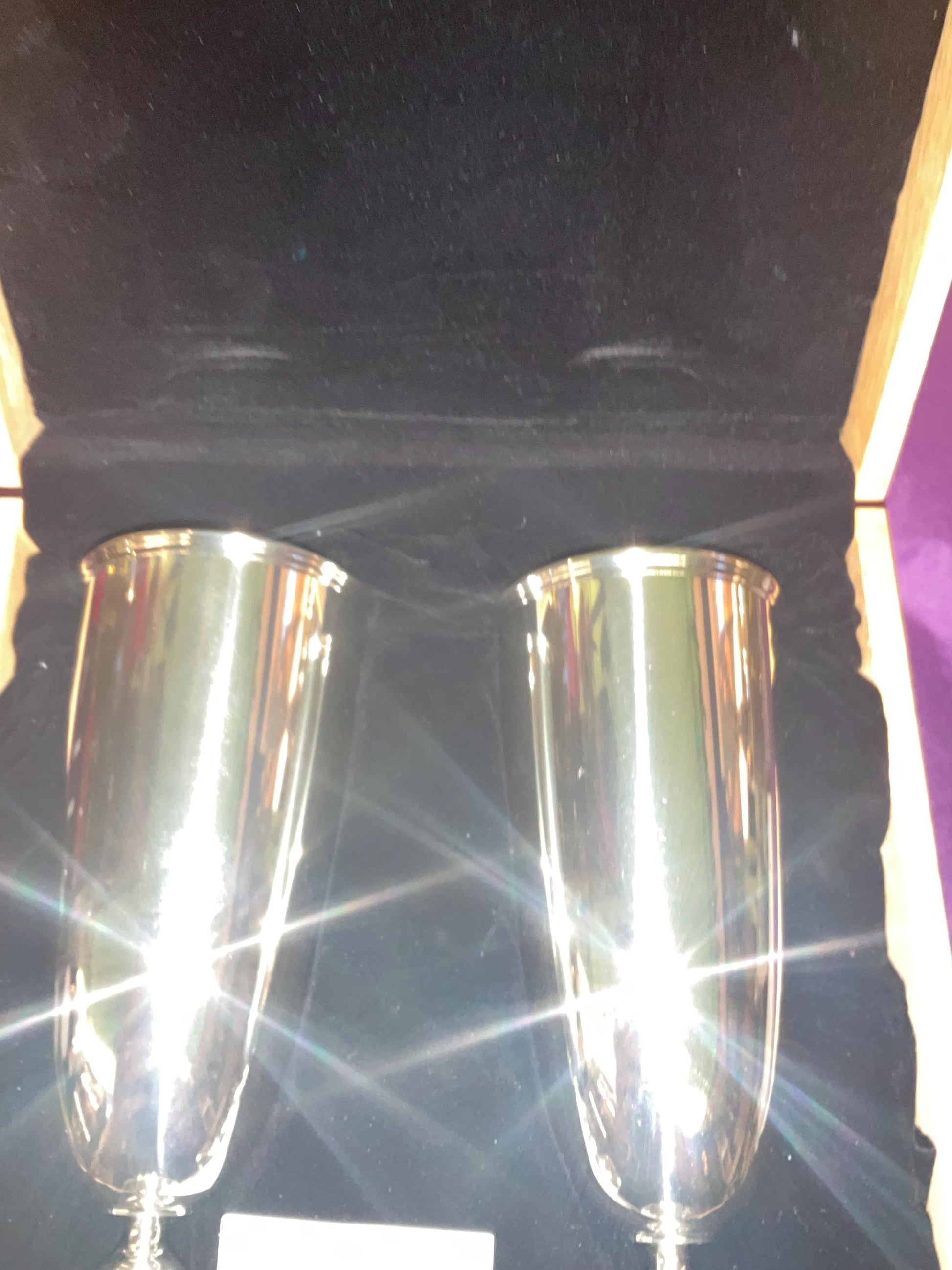 Vintage Royal Selangor Pair of Pewter Champagne Goblets, unused in original presentation case, fine dining, Father’s Day gift