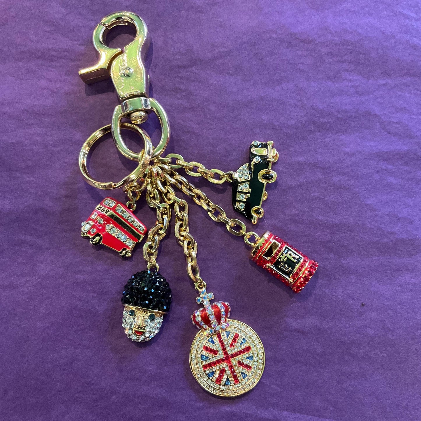 Vintage Butler And Wilson Crystal London Icons Handbag Charm/Key Ring, Gold Tone