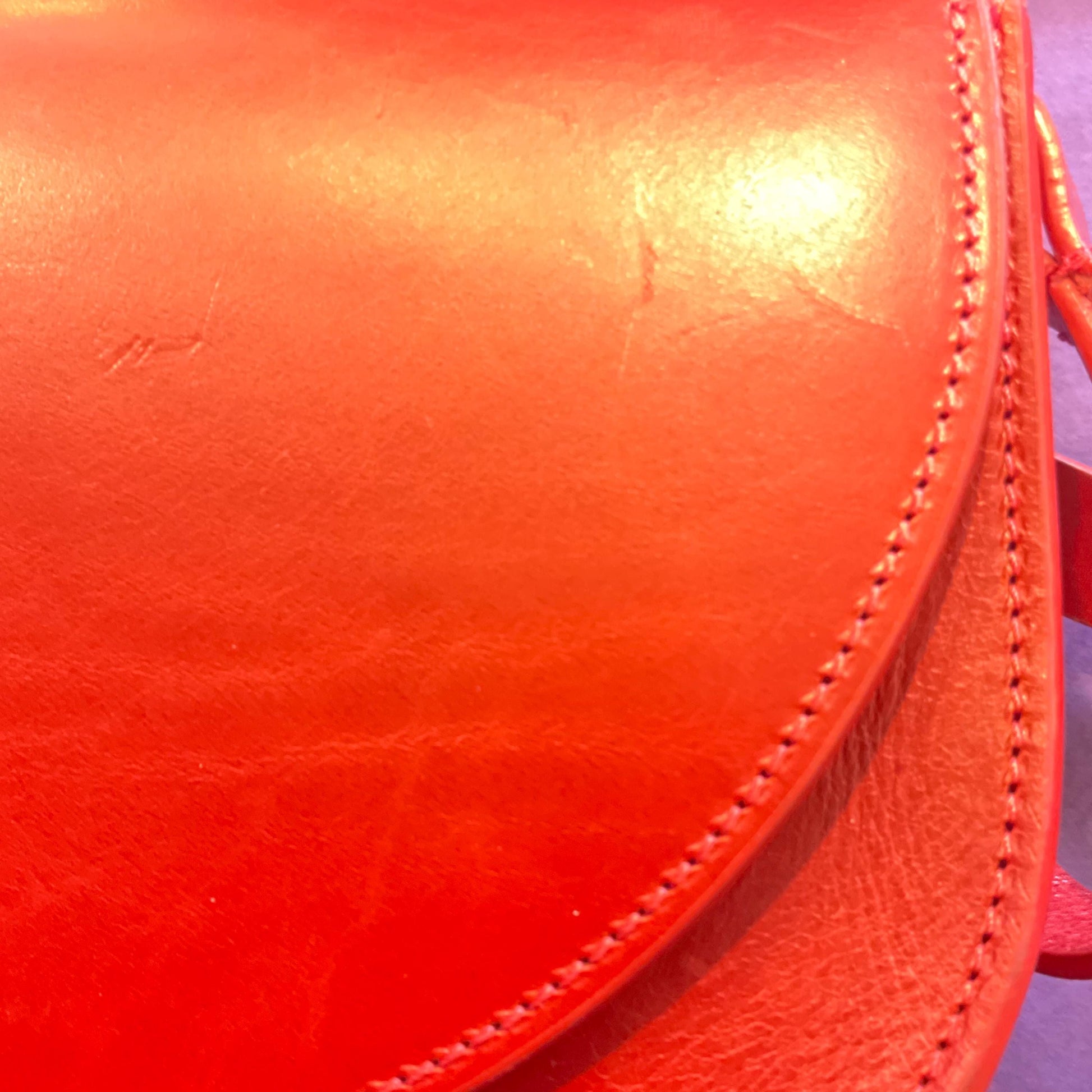 Vintage LEVI’S Italian Red Leather Saddlebag, Adjustable Shoulder Length Strap, Gold Tone