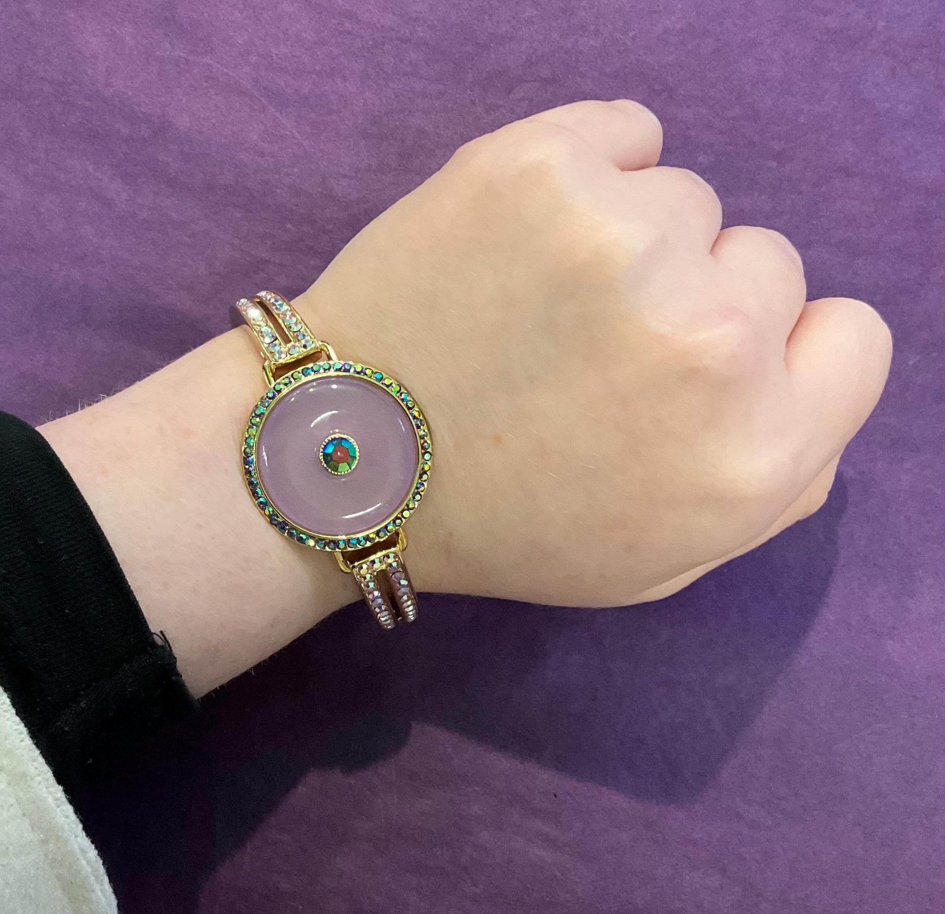 Vintage Butler and Wilson Art Deco Style Purple Crystal Donut Panel Bracelet, Aurora Borealis Rhinestones, Signed in original box