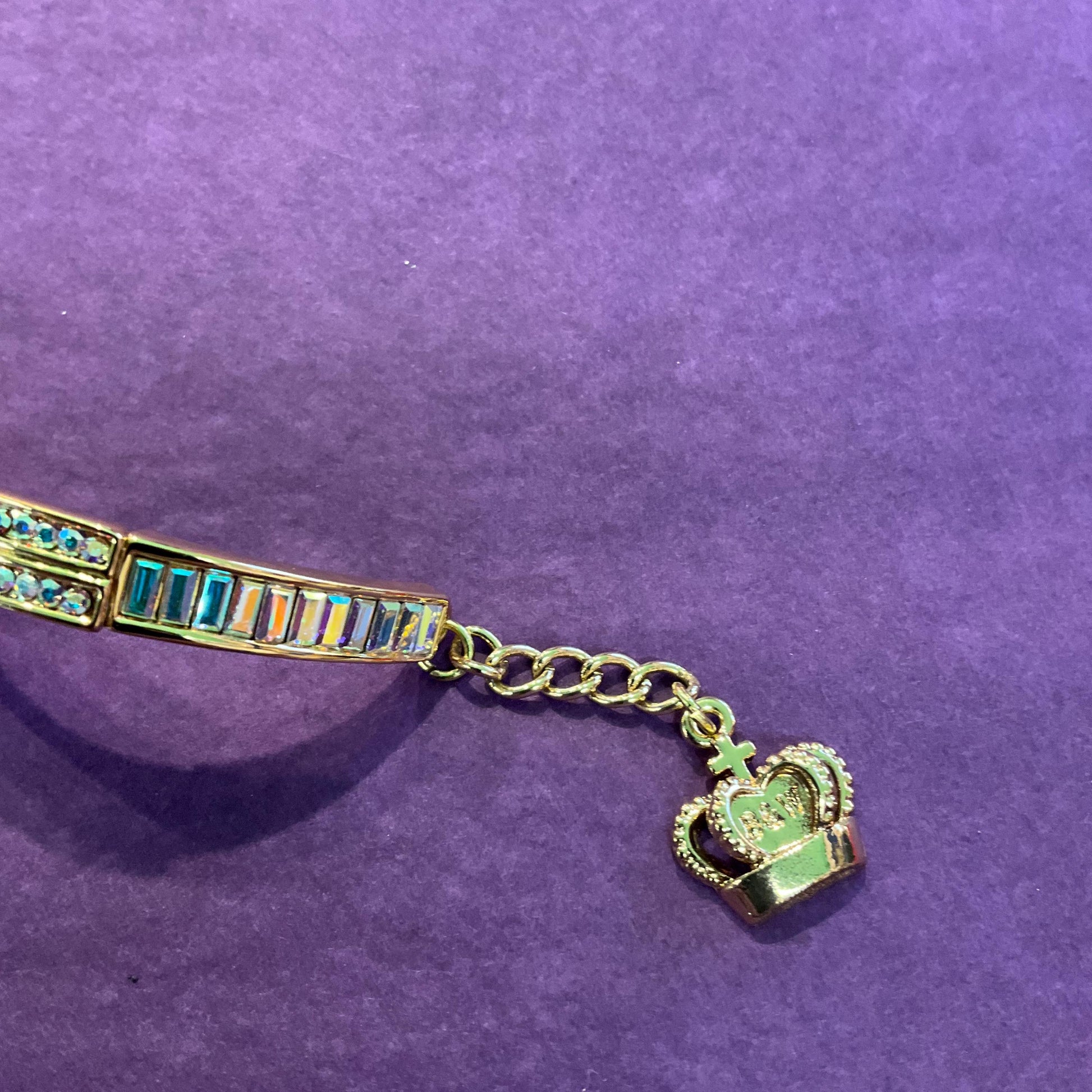 Vintage Butler and Wilson Art Deco Style Purple Crystal Donut Panel Bracelet, Aurora Borealis Rhinestones, Signed in original box