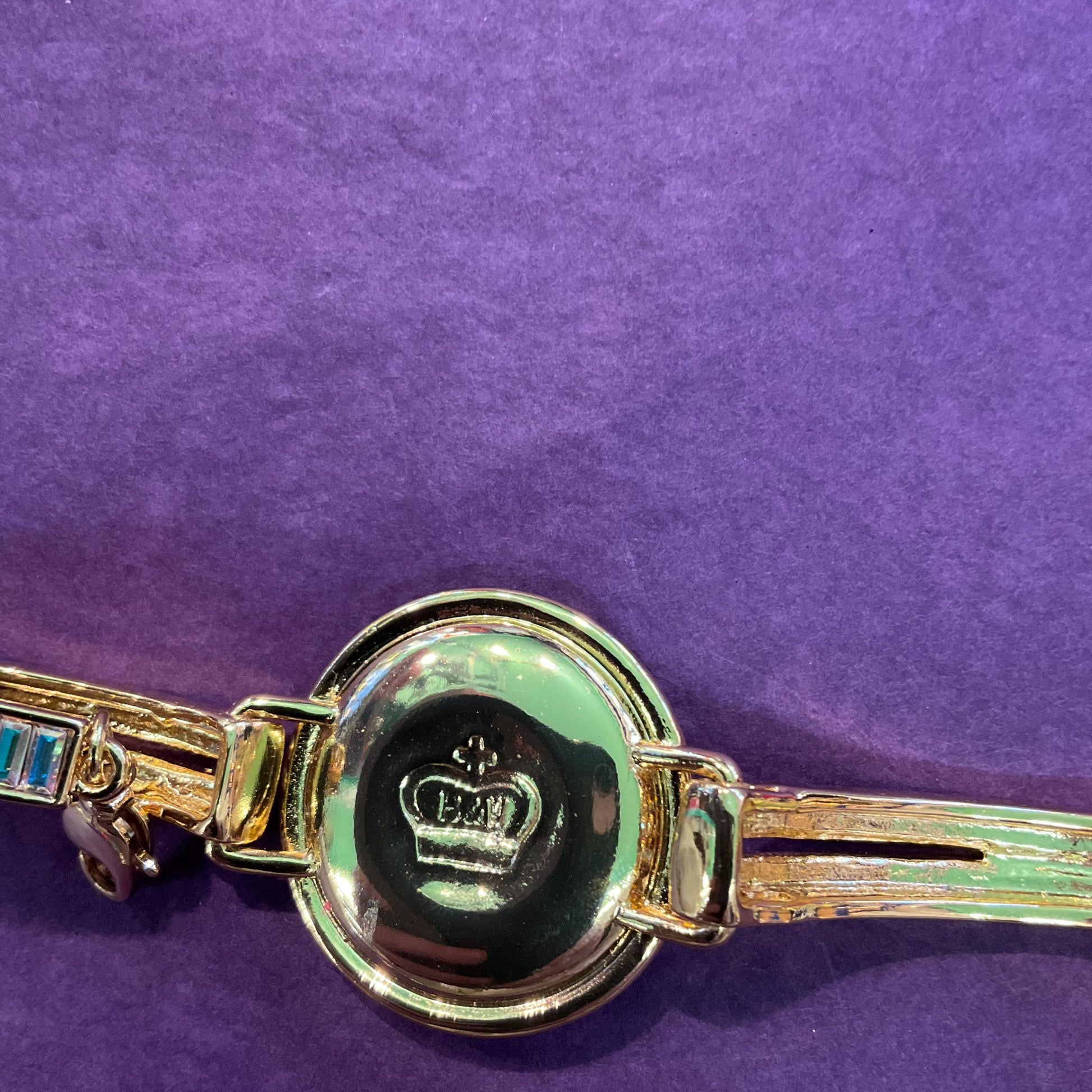 Vintage Butler and Wilson Art Deco Style Purple Crystal Donut Panel Bracelet, Aurora Borealis Rhinestones, Signed in original box
