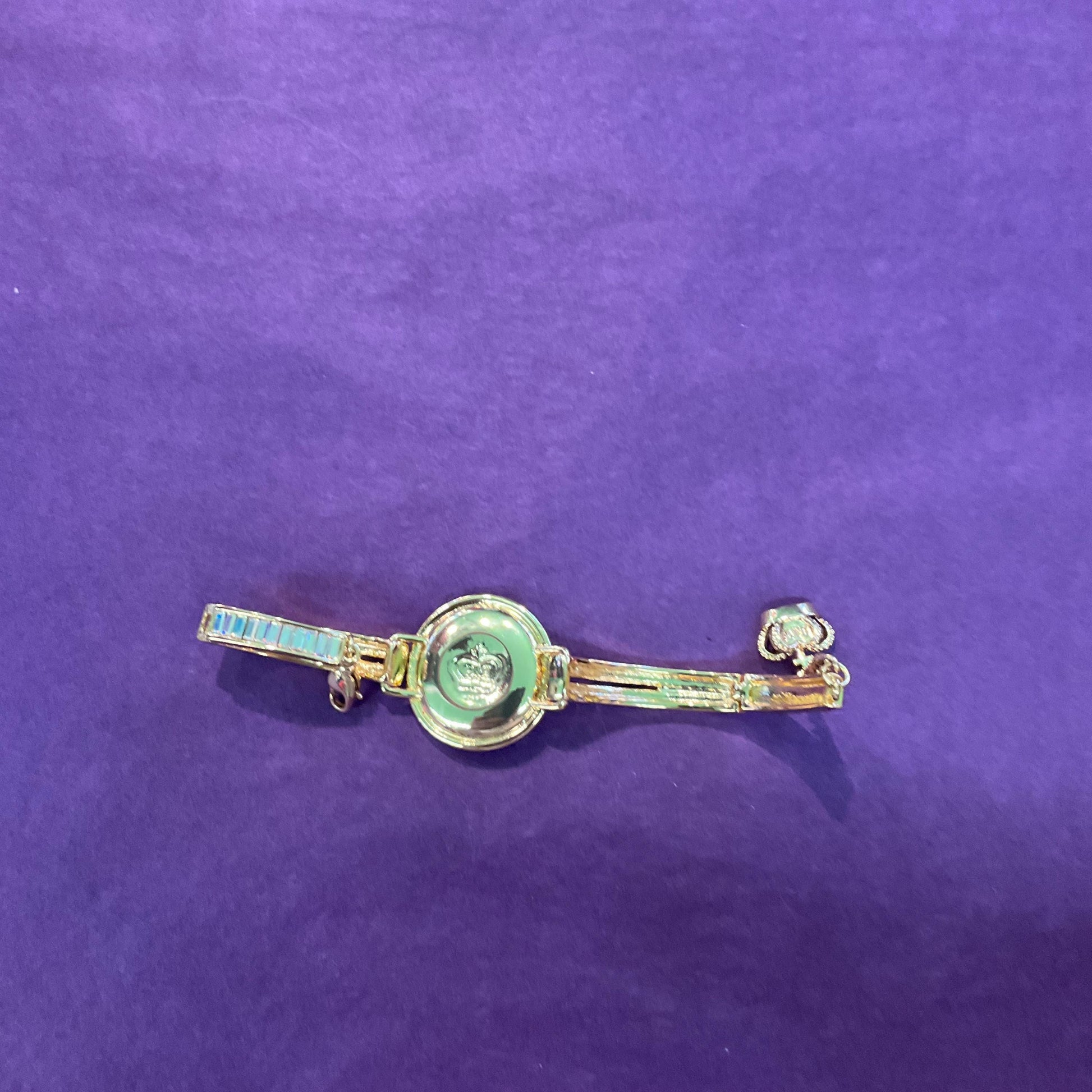 Vintage Butler and Wilson Art Deco Style Purple Crystal Donut Panel Bracelet, Aurora Borealis Rhinestones, Signed in original box