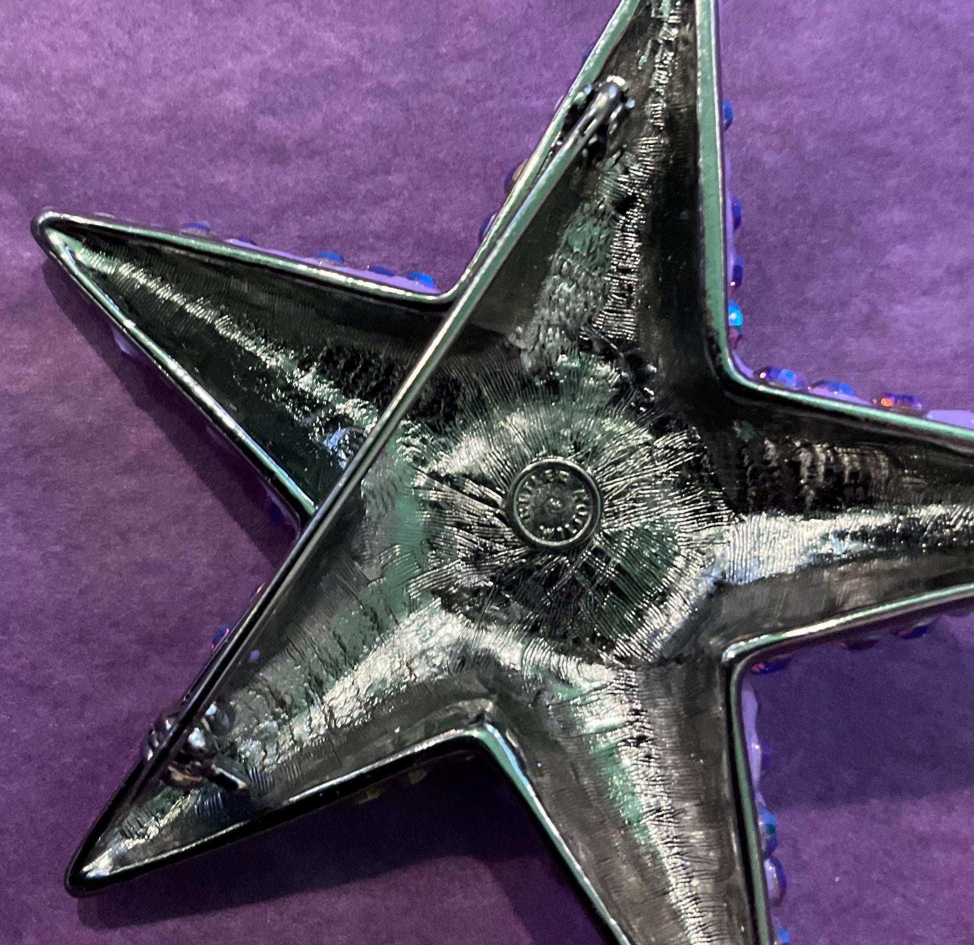 Vintage Butler and Wilson Large Purple Star Crystal Brooch, Purple and lilac Borealis Rhinestones, Signed as new