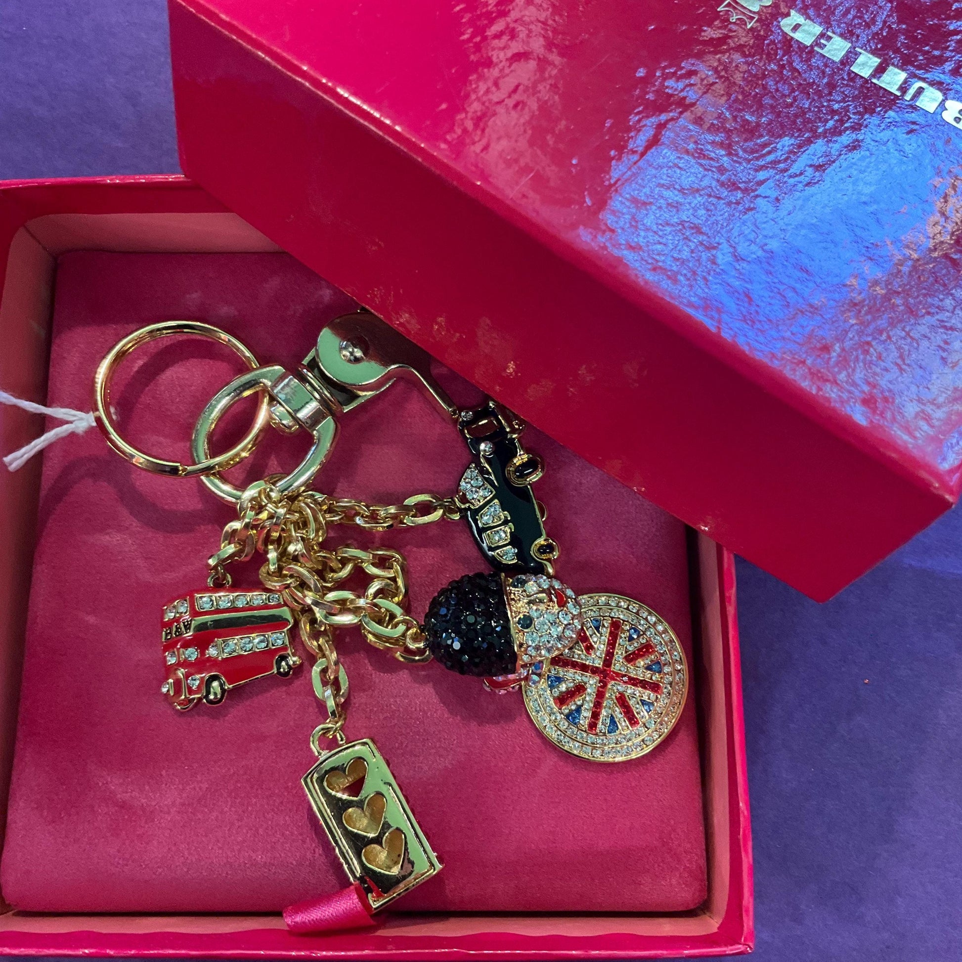 Vintage Butler And Wilson Crystal London Icons Handbag Charm/Key Ring, Gold Tone