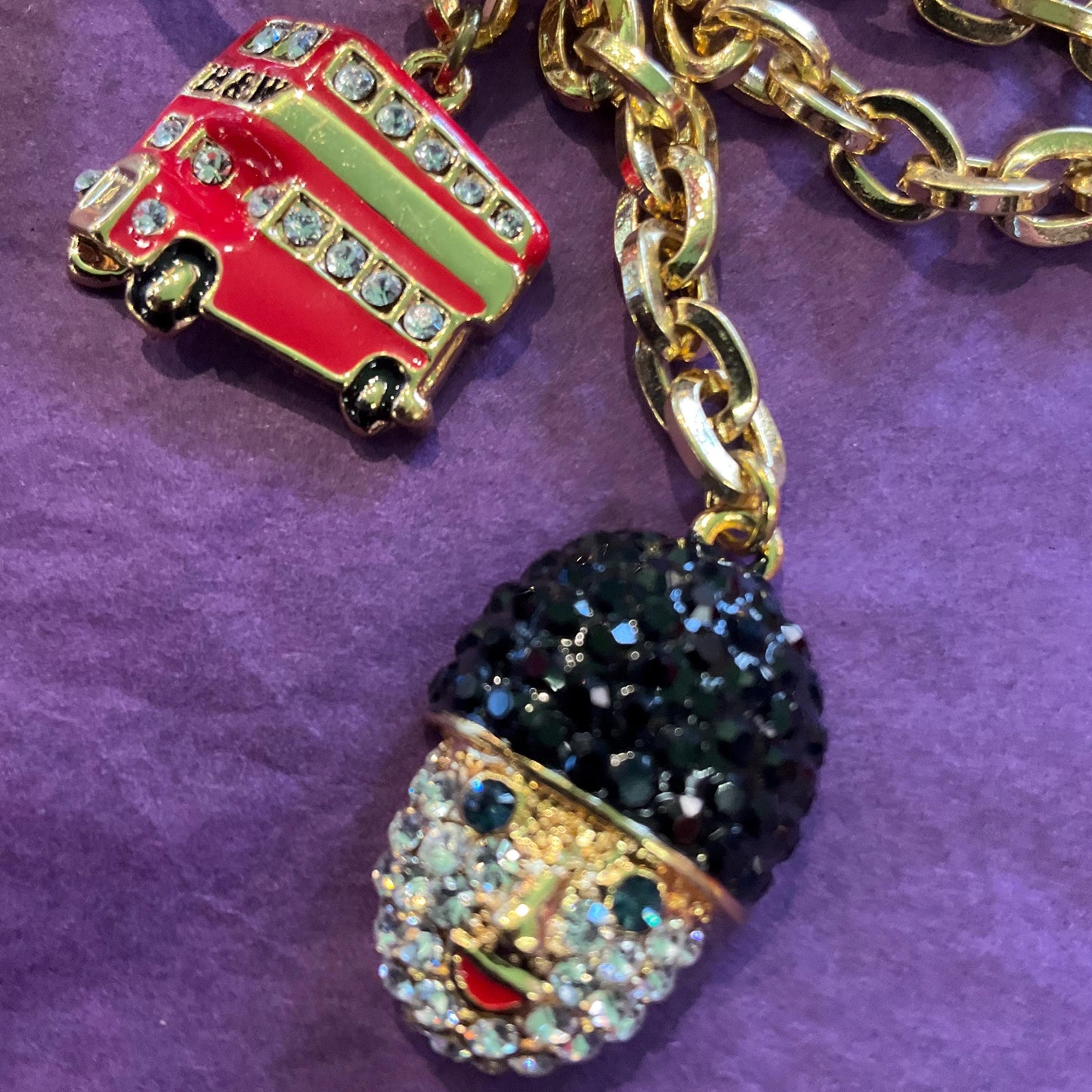 Vintage Butler And Wilson Crystal London Icons Handbag Charm/Key Ring, Gold Tone