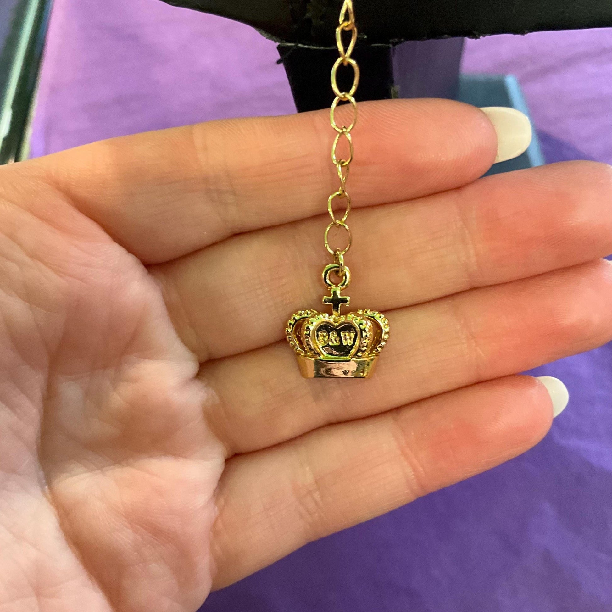 Vintage Butler And Wilson Crescent Moon And Stars Crystal Large Pendant, Gold Tone With Aurora Borealis Crystals, Red Enamel, Signed In OB