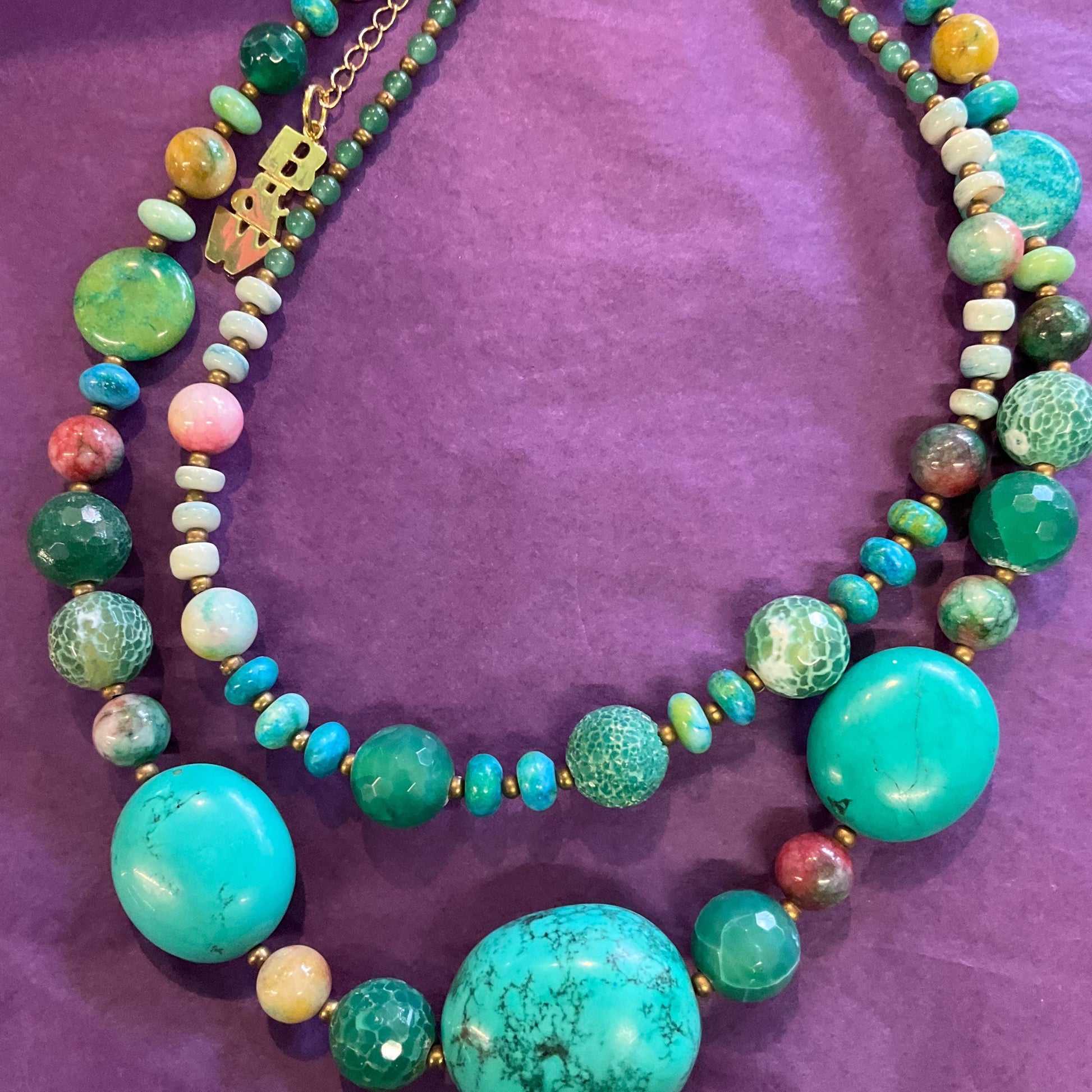 Vintage Butler And Wilson Statement Turquoise And Gemstone Necklace, Beads, Crystals And Agate, Signed In Original Box