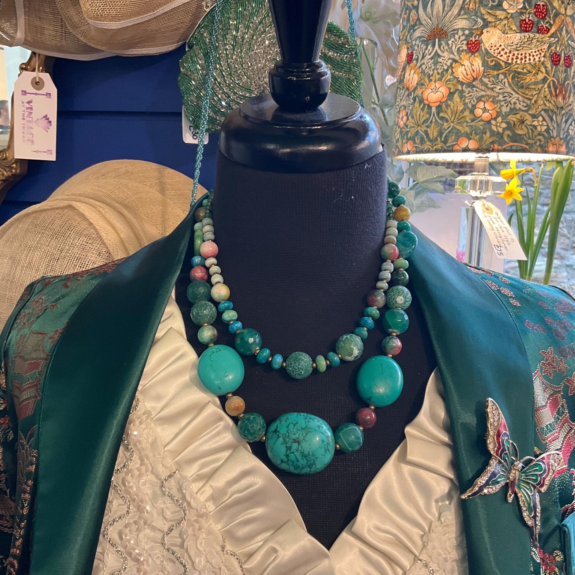 Vintage Butler And Wilson Statement Turquoise And Gemstone Necklace, Beads, Crystals And Agate, Signed In Original Box