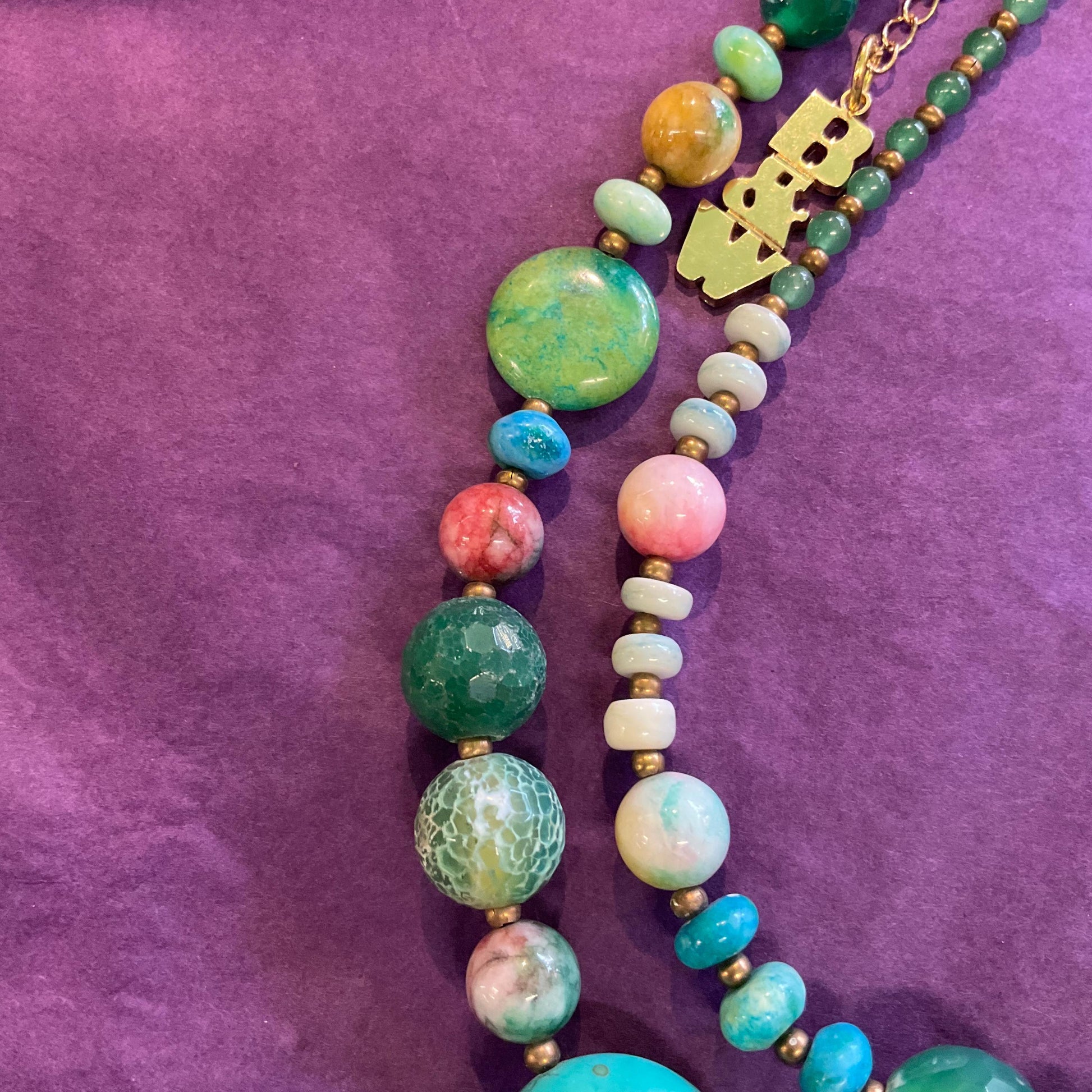 Vintage Butler And Wilson Statement Turquoise And Gemstone Necklace, Beads, Crystals And Agate, Signed In Original Box