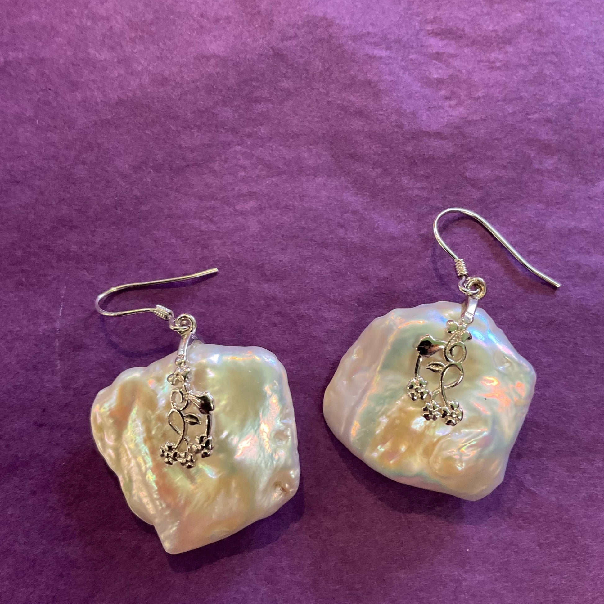 Vintage Sterling Silver And Pearl Floral Filigree Long Drop Earrings, Artisan Jeweller Made