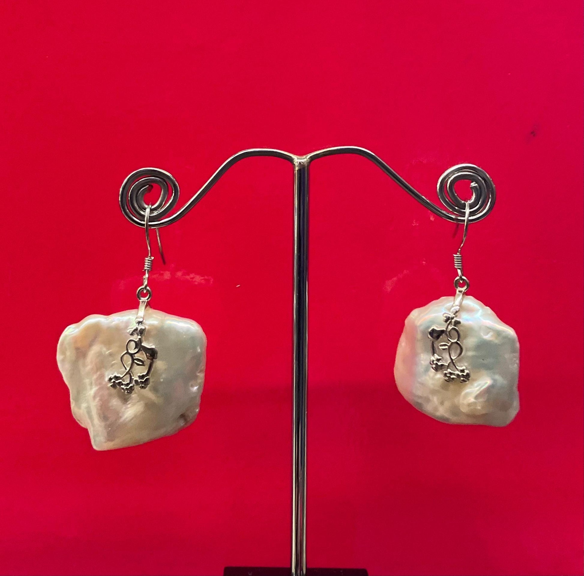 Vintage Sterling Silver And Pearl Floral Filigree Long Drop Earrings, Artisan Jeweller Made