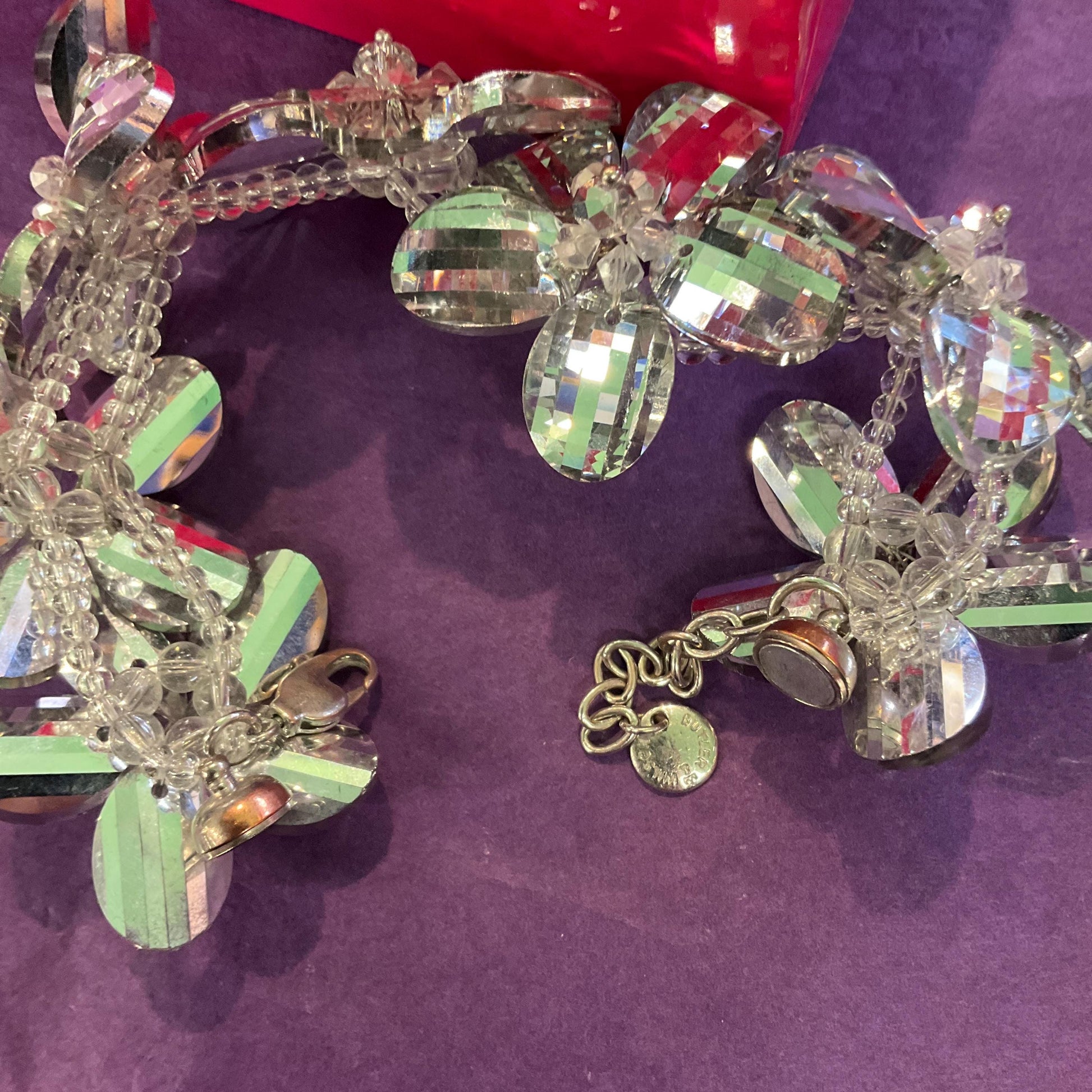 Vintage Butler And Wilson Statement Silver Crystal Floral Necklace And Bracelet Set, Wedding, Floral Event, Signed In Original Box