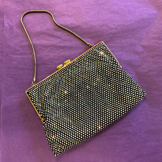 Vintage 1940s/50s Aurora Crystal Black Evening Bag, Rainbow Colours, Crystal Clasp , Prom, Wedding , Formal Event